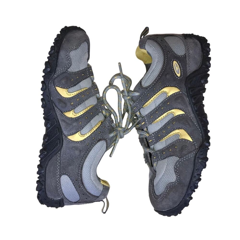 Hi-Tec Apache Jr Shoes Kids 4 Gray Yellow Athletic Hiking Trail Outdoor Sneakers